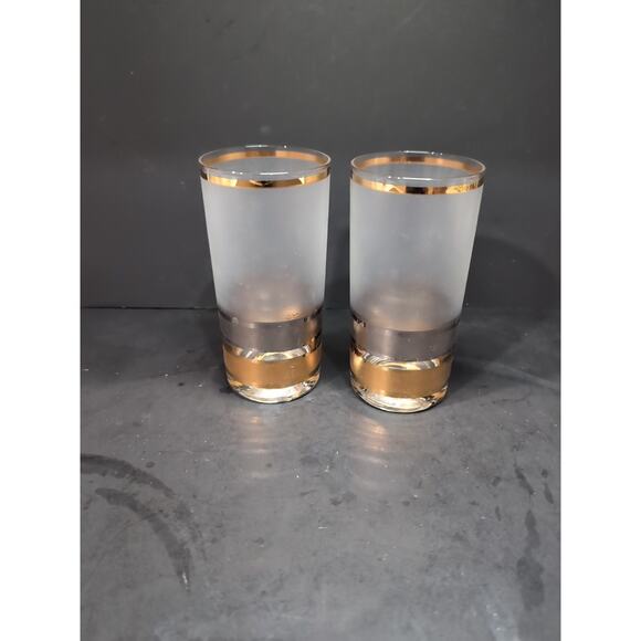 Culver Regency‎ Highball Glasses, Set of 2, VTG MCM Tumblers, 12 Oz Frosted Gold - Picture 1 of 9